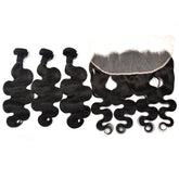 Body Wave Hair 3 Bundles With 13X4 Transparent Lace Frontal High Quality Virgin Hair