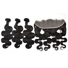 Body Wave Hair 3 Bundles With 13X4 Transparent Lace Frontal High Quality Virgin Hair