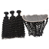 Curly Hair 3 Bundles With 13x4 Transparent Lace Frontal High Quality Virgin Hair