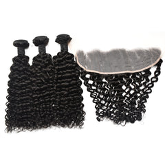 Curly Hair 3 Bundles With 13x4 Transparent Lace Frontal High Quality Virgin Hair