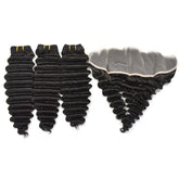 Deep Wave Hair 3 Bundles With 13x4 Transparent Lace Frontal High Quality Virgin Hair