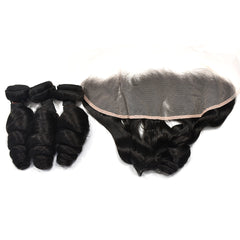 Loose Wave Hair 3 Bundles With 13x4 Transparent Lace Frontal High Quality Virgin Hair