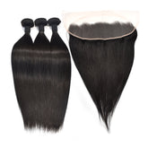 Straight Hair 3 Bundles With 13x4 Transparent Lace Frontal High Quality Virgin Hair