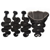 Body Wave Hair 3 Bundles With 13X6 Transparent Lace Frontal High Quality Virgin Hair