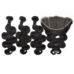 Body Wave Hair 3 Bundles With 13X6 Transparent Lace Frontal High Quality Virgin Hair