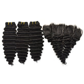 Deep Wave Hair 3 Bundles With 13x6 Transparent Lace Frontal High Quality Virgin Hair