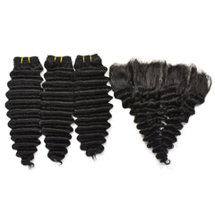 Deep Wave Hair 3 Bundles With 13x6 Transparent Lace Frontal High Quality Virgin Hair