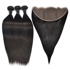 Straight Hair 3 Bundles With 13x6 Transparent Lace Frontal High Quality Virgin Hair