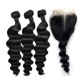 Loose Body Wave Hair 3 Bundles With 4x4 Transparent Lace Closure High Quality Brazilian Virgin Hair
