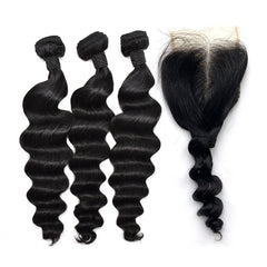 Loose Body Wave Hair 3 Bundles With 4x4 Transparent Lace Closure High Quality Brazilian Virgin Hair