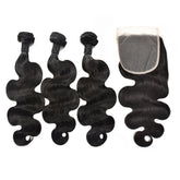 Body Wave Hair 3 Bundles With 5x5 Transparent Lace Closure High Quality Virgin Hair