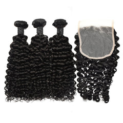 Curly Hair 3 Bundles With 5x5 Transparent Lace Closure High Quality Virgin Hair