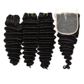 Deep Wave Hair 3 Bundles With 5x5 Transparent Lace Closure High Quality Virgin Hair