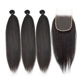 Kinky Straight Hair 3 Bundles With 5x5 Transparent Lace Closure