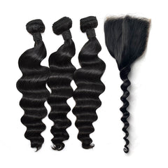 Loose Body Wave Hair 3 Bundles With 5x5 Transparent Lace Closure High Quality Virgin Hair