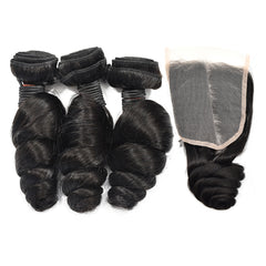 Loose Wave Hair 3 Bundles With 5x5 Transparent Lace Closure High Quality Virgin Hair