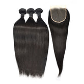 Straight Hair 3 Bundles With 5x5 Transparent Lace Closure