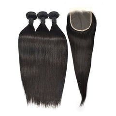 Straight Hair 3 Bundles With 5x5 Transparent Lace Closure