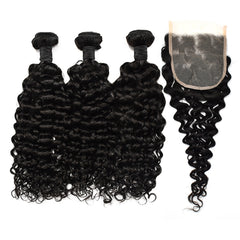 Water Wave Hair 3 Bundles With 5x5 Transparent Lace Closure High Quality Virgin Hair