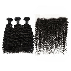 Curly Hair 3 Bundles With 13x4 HD Lace Frontal High Quality Virgin Hair