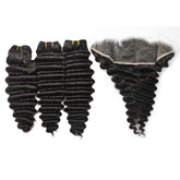 Deep Wave Hair 3 Bundles With 13x4 HD Lace Frontal High Quality Virgin Hair