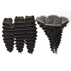 Deep Wave Hair 3 Bundles With 13x4 HD Lace Frontal High Quality Virgin Hair