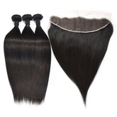Straight Hair 3 Bundles With 13x4 HD Lace Frontal High Quality Virgin Hair