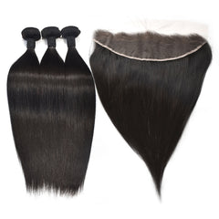 Straight Hair 3 Bundles With 13x4 HD Lace Frontal High Quality Virgin Hair