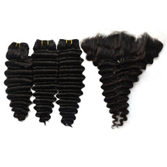 Deep Wave Hair 3 Bundles With 13x6 HD Lace Frontal High Quality Virgin Hair