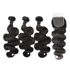 Body Wave Hair 3 Bundles With 4x4 HD Lace Closure High Quality Virgin Hair