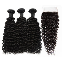 Curly Hair 3 Bundles With 4x4 HD Lace Closure High Quality Virgin Hair
