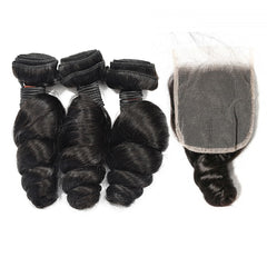Loose Wave Hair 3 Bundles With 4x4 HD Lace Closure High Quality Virgin Hair