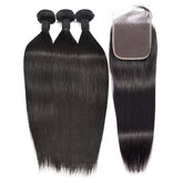 Straight Hair 3 Bundles With 4x4 HD Lace Closure High Quality Virgin Hair