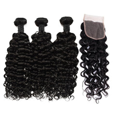Water Wave Hair 3 Bundles With 4x4 HD Lace Closure High Quality Virgin Hair