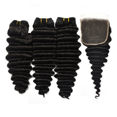 Deep Wave Hair 3 Bundles With 5x5 HD Lace Closure High Quality Virgin Hair
