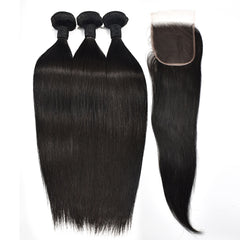Straight Hair 3 Bundles With 5x5 HD Lace Closure High Quality Virgin Hair