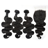 Body Wave Hair 3 Bundles With 6x6 HD Lace Closure High Quality Virgin Hair