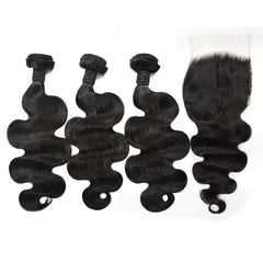 Body Wave Hair 3 Bundles With 6x6 HD Lace Closure High Quality Virgin Hair
