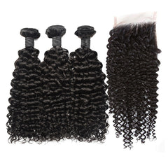 Curly Hair 3 Bundles With 6x6 HD Lace Closure High Quality Virgin Hair