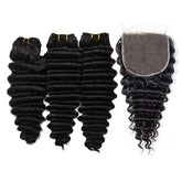 Deep Wave Hair 3 Bundles With 6x6 HD Lace Closure High Quality Virgin Hair