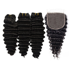 Deep Wave Hair 3 Bundles With 6x6 HD Lace Closure High Quality Virgin Hair