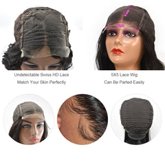 Straight 5x5 HD Lace Closure Wigs Human Hair Wig 180%