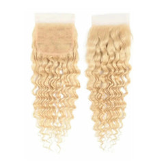 613 Blonde Color 5x5 Transparent Lace Closure Deep Wave Hair High Quality Virgin Hair