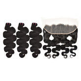 Raw Hair Body Wave Hair 3 Bundles With 13X4 Transparent Lace Frontal High Quality Hair