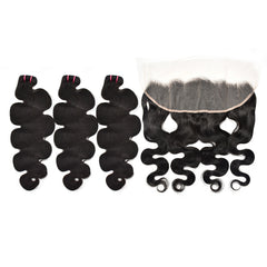 Raw Hair Body Wave Hair 3 Bundles With 13X4 Transparent Lace Frontal High Quality Hair
