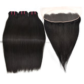 Raw Hair Straight Hair 3 Bundles With 13x4 Transparent Lace Frontal High Quality Hair