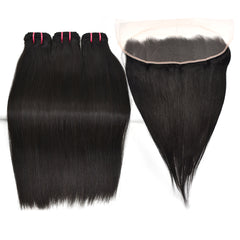 Raw Hair Straight Hair 3 Bundles With 13x4 Transparent Lace Frontal High Quality Hair