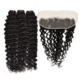 Raw Hair Water Wave Hair 3 Bundles With 13x4 Transparent Lace Frontal High Quality Hair