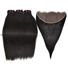 Raw Hair Straight Hair 3 Bundles With 13x6 Transparent Lace Frontal High Quality Hair