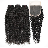 Raw Hair Curly Hair 3 Bundles With 4x4 Transparent Lace Closure